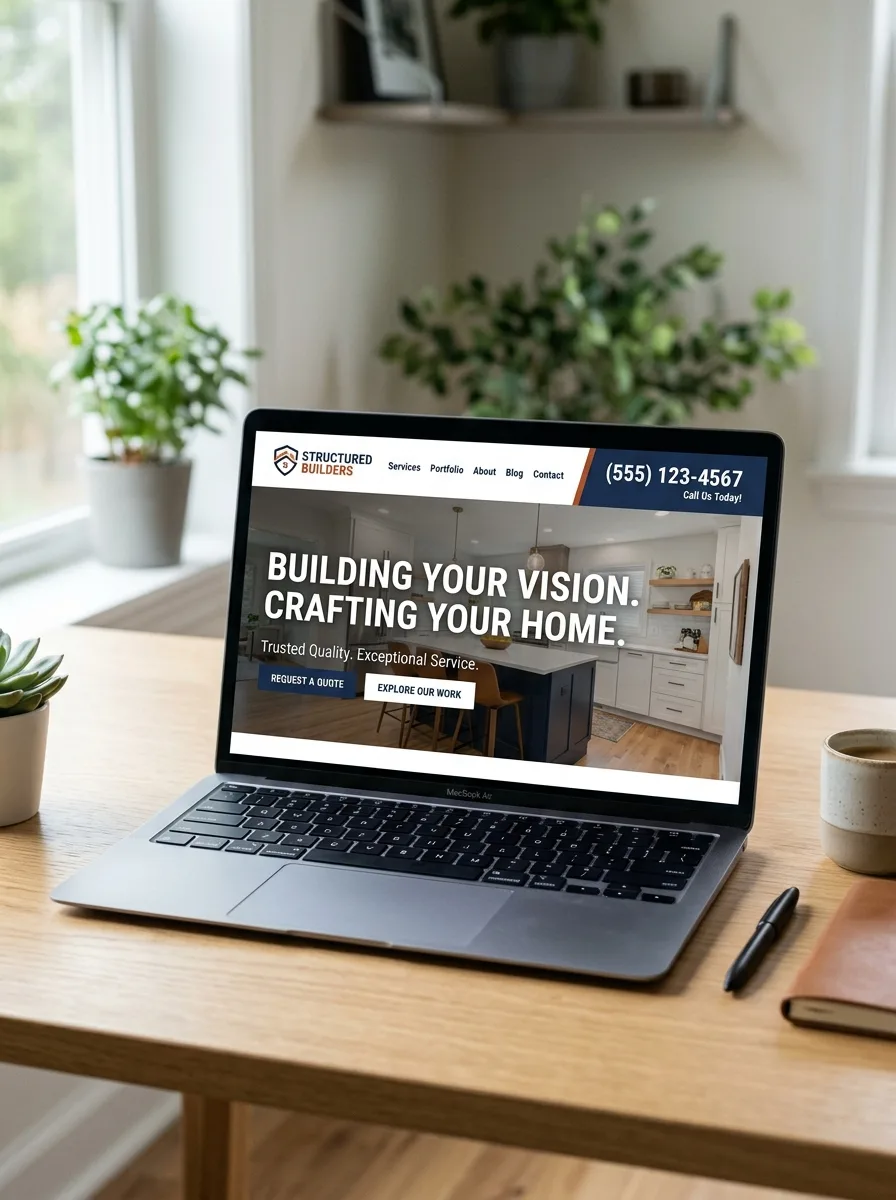 Modern contractor website on a laptop showing a clean, professional design