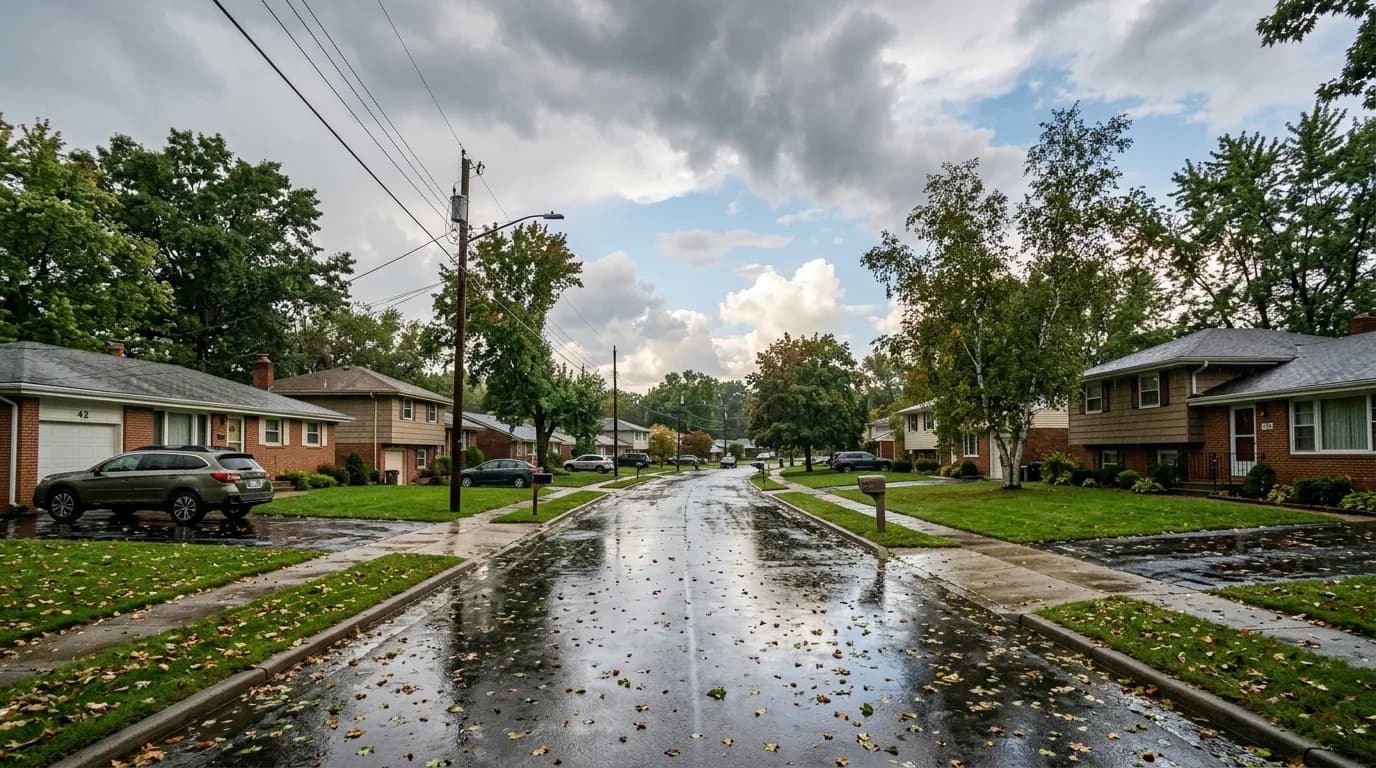 Approaching storm over American neighborhood